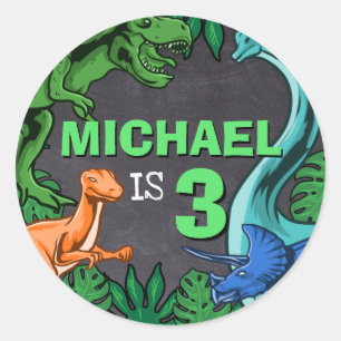 Dinosaur Birthday Dino Trex Prehistorische Boy Kin Ronde Sticker