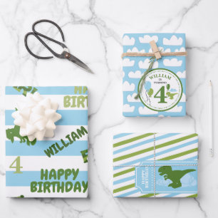 Dinosaur Birthday - gepersonaliseerd pakpapier Inpakpapier Vel