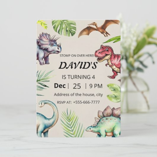 Dinosaur Birthday Invitation (Debout devant)