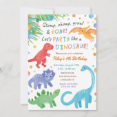 Dinosaur Birthday Invitation Colorful Cute Kaart (Voorkant)