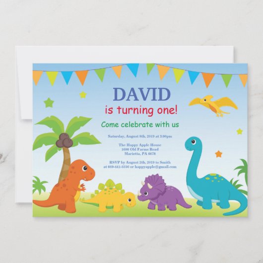 Dinosaur Birthday Invitation Dino Party Kaart (Voorkant)