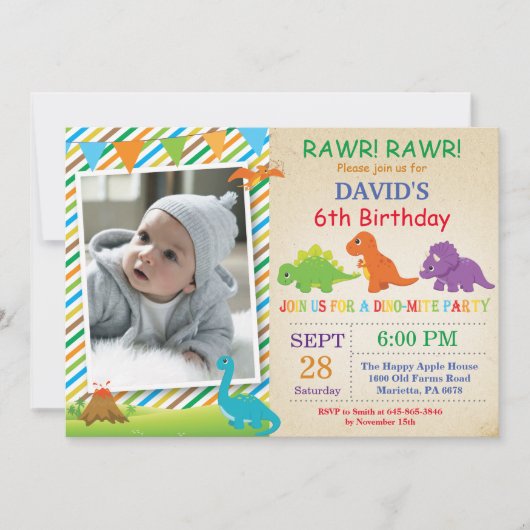 Dinosaur Birthday Invitation Dino Party Kaart (Voorkant)