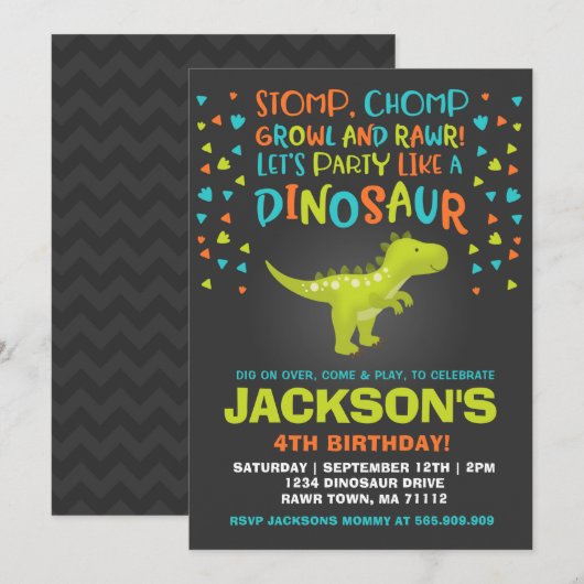 Dinosaur Birthday Invitation Dinosaur Dig Party Kaart (Voorkant / Achterkant)