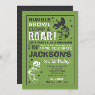 Dinosaur Birthday Invitation Dinosaur Fossil Party Kaart