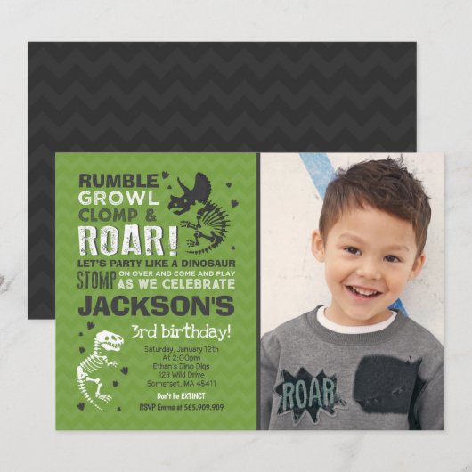 Dinosaur Birthday Invitation Dinosaur Fossil Party Kaart (Voorkant / Achterkant)