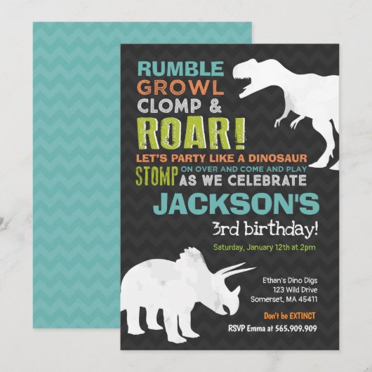 Dinosaur Birthday Invitation Dinosaur Fossil Party Kaart (Voorkant / Achterkant)