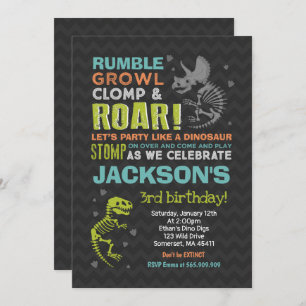 Dinosaur Birthday Invitation Dinosaur Fossil Party Kaart