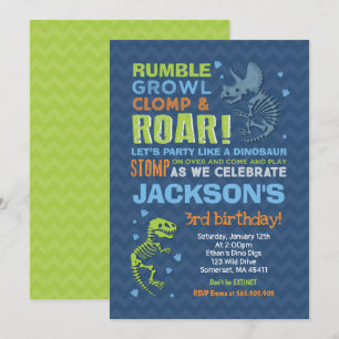Dinosaur Birthday Invitation Dinosaur Fossil Party Kaart