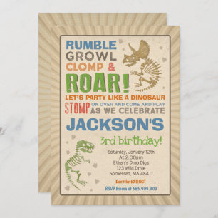 Dinosaur Birthday Invitation Dinosaur Fossil Party Kaart