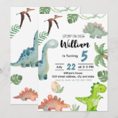 Dinosaur Birthday Invitation, Dinosaur Invitation Kaart (Voorkant / Achterkant)