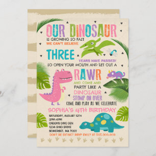 Dinosaur Birthday Invitation Dinosaur T-Rex Party Kaart