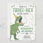 Dinosaur Birthday Invitation, Editable Three Rex 3 Kaart (Voorkant)