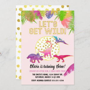 Dinosaur Birthday Invitation Girl Birthday Kaart