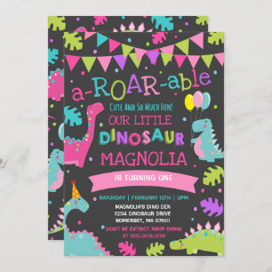 Dinosaur Birthday Invitation Girl Dinosaur Party Kaart