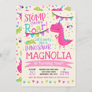 Dinosaur Birthday Invitation Girl Dinosaur Party Kaart