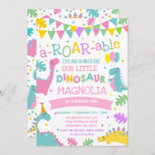 Dinosaur Birthday Invitation Girl Dinosaur Party Kaart
