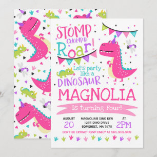 Dinosaur Birthday Invitation Girl Dinosaur Party Kaart