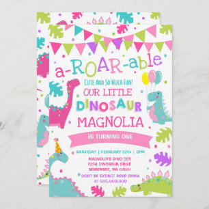 Dinosaur Birthday Invitation Girl Dinosaur Party Kaart