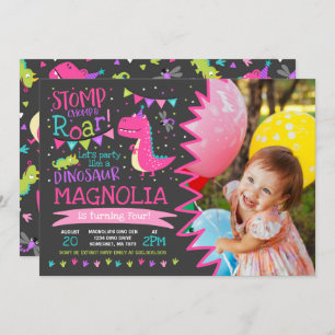 Dinosaur Birthday Invitation Girl Dinosaur Party Kaart
