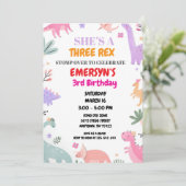 Dinosaur Birthday Invitation Girls Cute Three-Rex  (Debout devant)