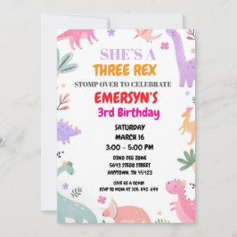 Dinosaur Birthday Invitation Girls Cute Three-Rex Feestdagenkaart