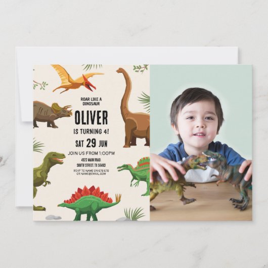 Dinosaur Birthday Invitation Party Boys Photo (Devant)