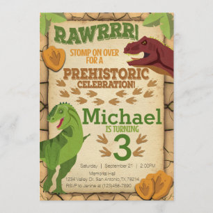 Dinosaur Birthday Invitation, T-Rex Uitnodiging