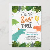 Dinosaur Birthday Invitation Wild Et Three Dino Pa (Devant)