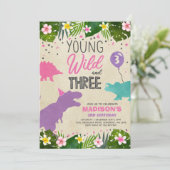 Dinosaur Birthday Invitation Wild Et Three Dino Pa (Debout devant)