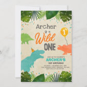Dinosaur Birthday Invitation Wild One Dinosaur Par (Devant)
