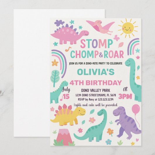 Dinosaur Birthday Invitations Feestdagenkaart (Voorkant / Achterkant)