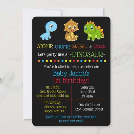 Dinosaur Birthday Invitations Kaart (Voorkant)