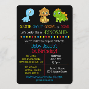 Dinosaur Birthday Invitations Kaart
