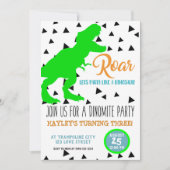 Dinosaur Birthday Kinder Uitnodigingen Neon Green (Voorkant)