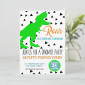Dinosaur Birthday Kinder Uitnodigingen Neon Green (Staand voorkant)