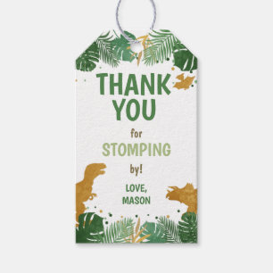 Dinosaur Birthday Labels Boy Dino Party Green Gold Cadeaulabel