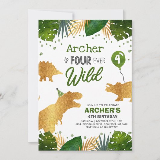 Dinosaur Birthday Noite four Ever Wild Dino Party Kaart (Voorkant)