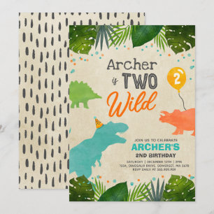 Dinosaur Birthday Noite Two Wild Dinosaur Party Kaart