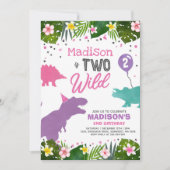 Dinosaur Birthday Noite Two Wild Dinosaur Party Kaart (Voorkant)