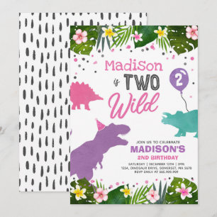 Dinosaur Birthday Noite Two Wild Dinosaur Party Kaart