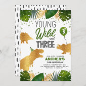 Dinosaur Birthday Noite Wild en Drie Dino Party Kaart (Voorkant / Achterkant)