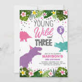 Dinosaur Birthday Noite Wild en Drie Dino Party Kaart (Voorkant)