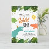 Dinosaur Birthday Noite Wild One Dinosaur Party Kaart (Staand voorkant)