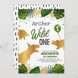 Dinosaur Birthday Noite Wild One Dinosaur Party Kaart