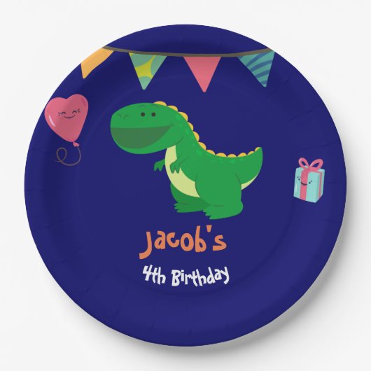 Dinosaur Birthday Party Banner Boys Fun Papieren Bordje (Voorkant)