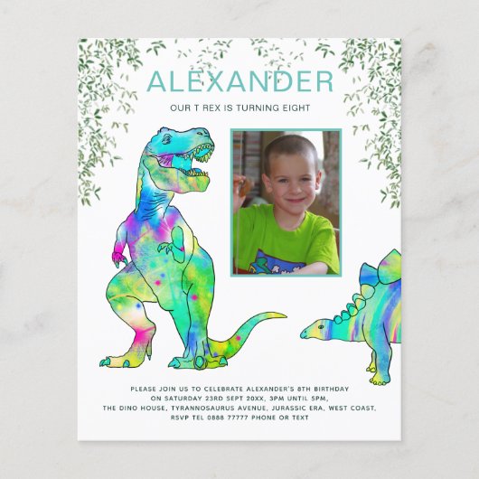 Dinosaur Birthday Party Budget Invitation Flyer (Voorkant)