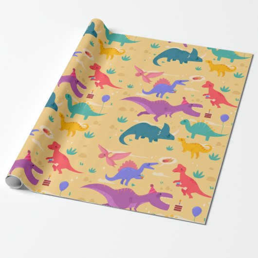 Dinosaur Birthday Party Cadeaupapier (Uitgerold)
