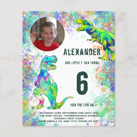 Dinosaur Birthday Party fotobudget Flyer (Voorkant)