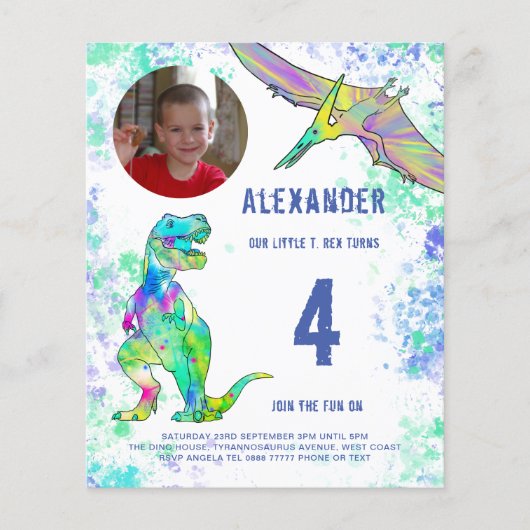 Dinosaur Birthday Party fotobudget Flyer (Voorkant)