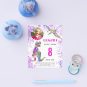Dinosaur Birthday Party Fotobudget roze Flyer (Enkel)